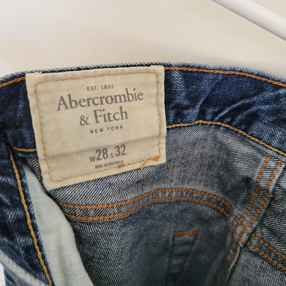 Abercrombie Mens Jeans Slim Straight 28x32 Button Fly Distressed Medium Wash - Picture 6 of 9